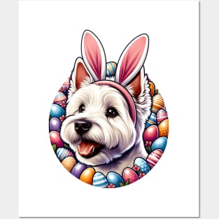 West Highland White Terrier Celebrates Easter with Bunny Ears Posters and Art